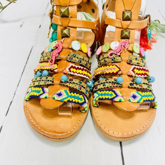 ELINA LINARDAKI Sandals - Beige  Ankle Strap Charm Flat Sandals - Picture 2 of 12